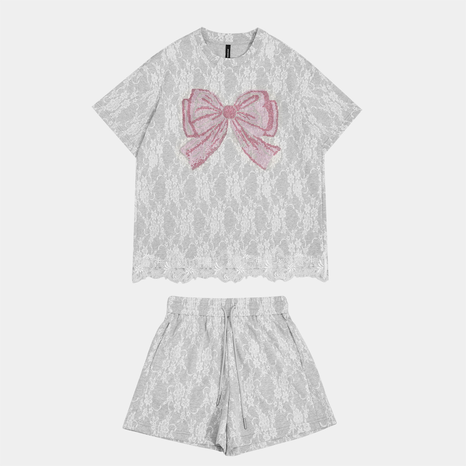 25N夏季新款轻奢高级美式街头潮流蕾花边设计短袖+短裤 152554/45
