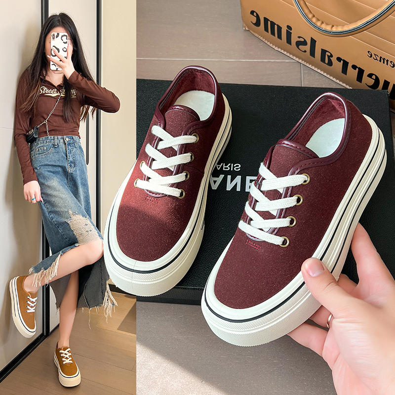 厚底磨砂鞋女2024秋新款厚底薄绒德训鞋休闲鞋女Z2811