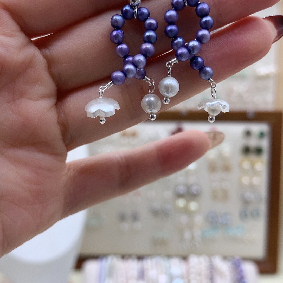 银S925镶嵌淡水珍珠耳饰