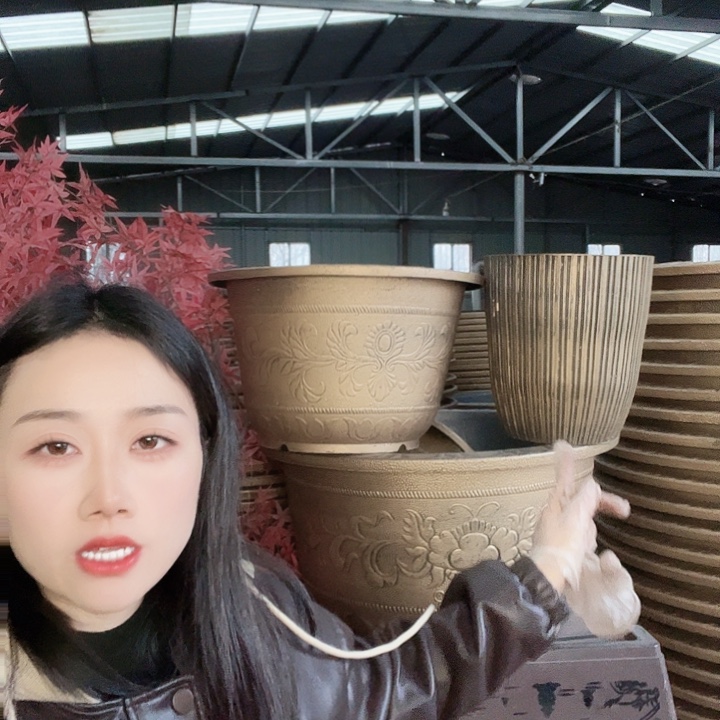 树皮纹35花盆2个有孔