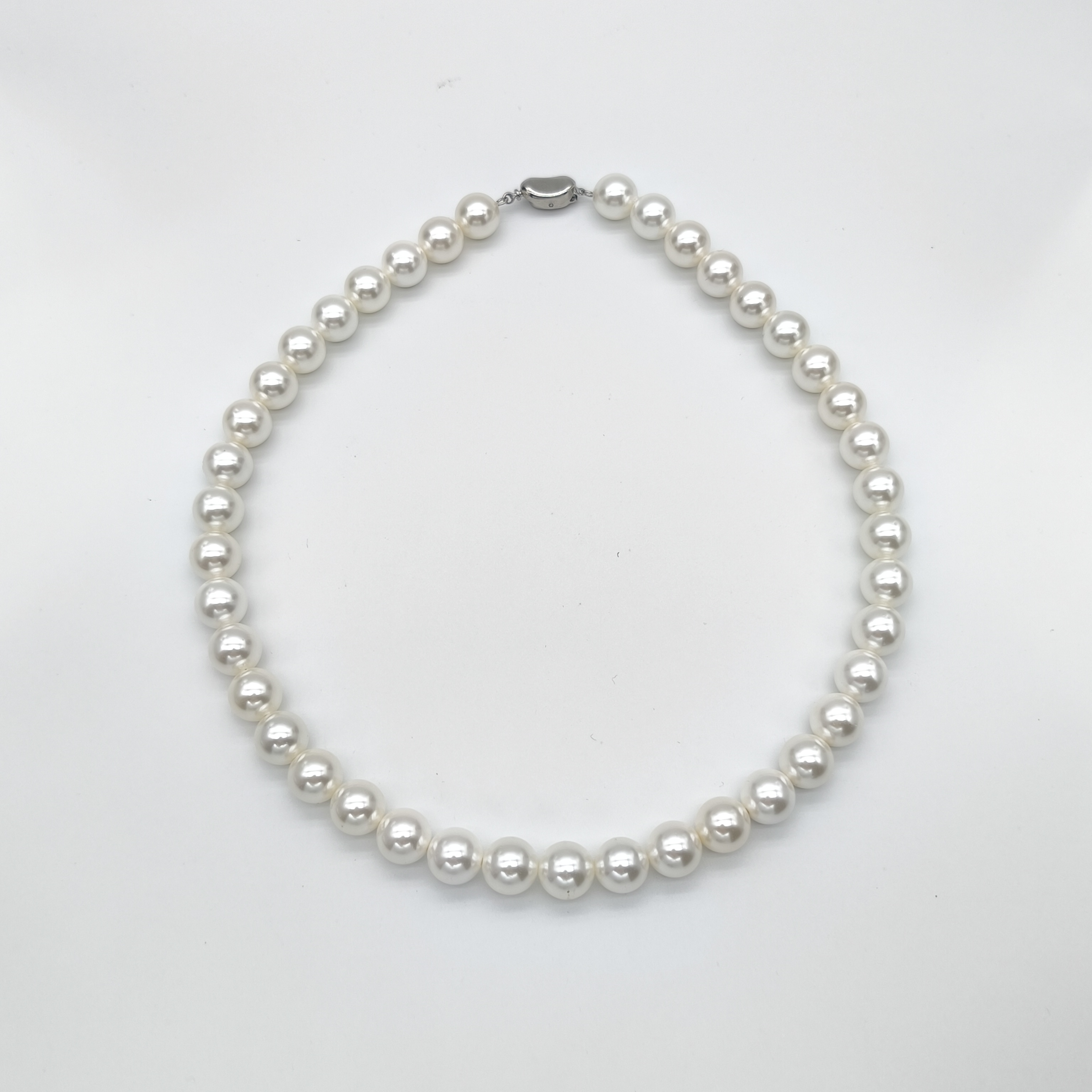 【小玲】8mm正圆冷白元宝扣项链时尚百搭 贝珠