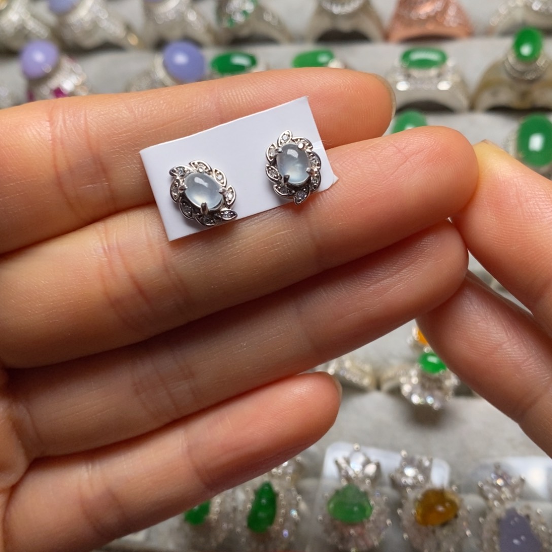 翡翠耳饰银S925镶嵌耳饰