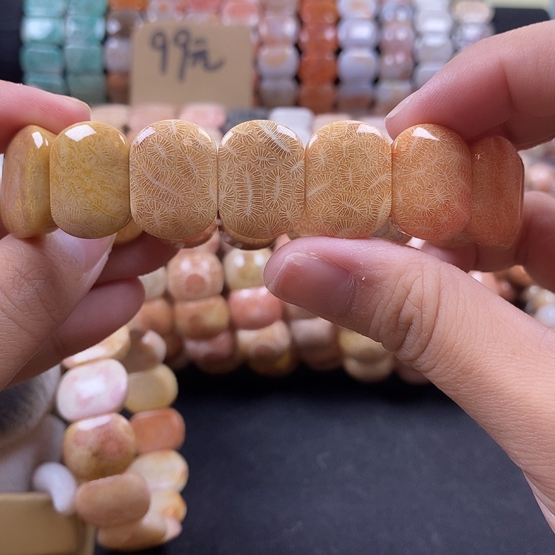 硅化珊瑚（珊瑚玉）未镶嵌手牌虫纹 32