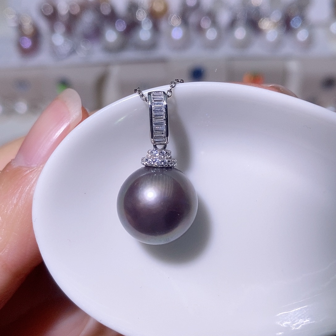 淡水珍珠吊坠(赠链)银S925镶嵌尺寸12/13毫米