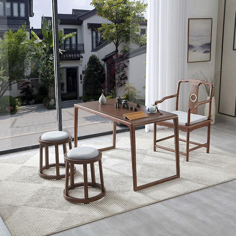 新中式阳台桌老榆木茶桌椅组合简约实木功夫茶几小户现代小茶桌