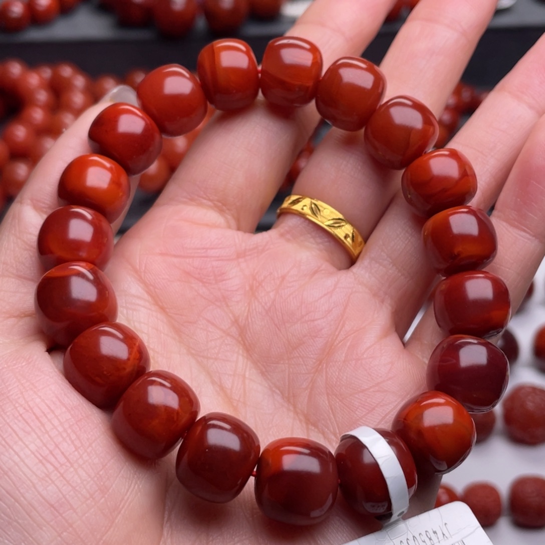 南红玛瑙未镶嵌手链（原矿）12.6mm高品瓦西双色老型手串