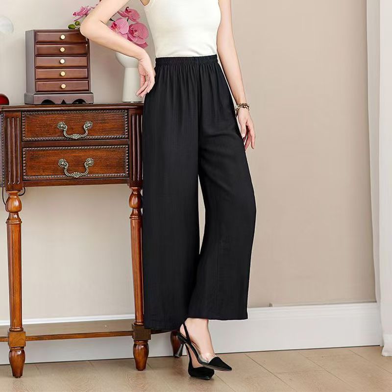 夏季薄款棉麻九分裤阔腿裤女夏新款洋气松紧腰宽松显瘦百搭休闲裤
