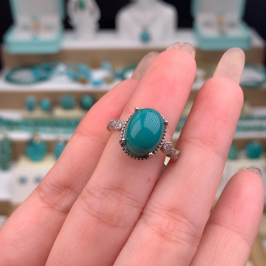 绿松石银S925镶嵌戒指