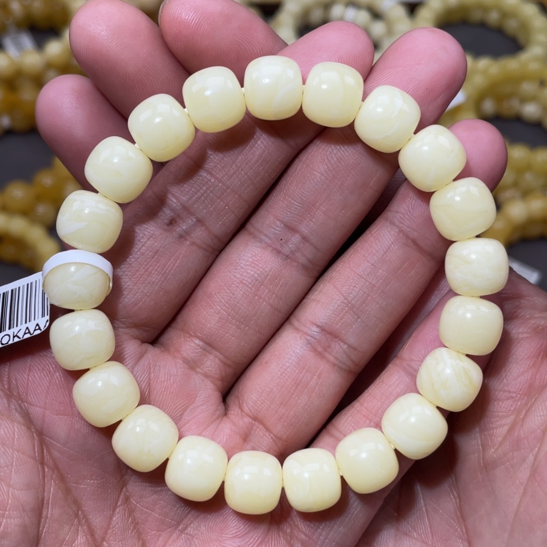 蜜蜡未镶嵌珠宝奇石11mm同料浓白花蜡老型手串17.4