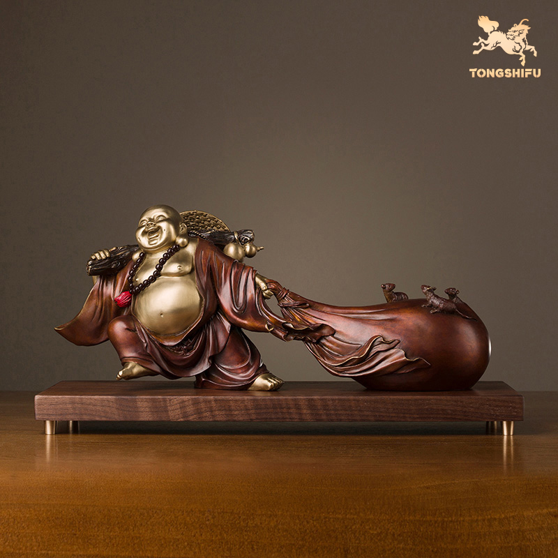 【孤品】铜师傅《财富弥勒》玄关桌面佛像铜摆件 家居装饰工艺品