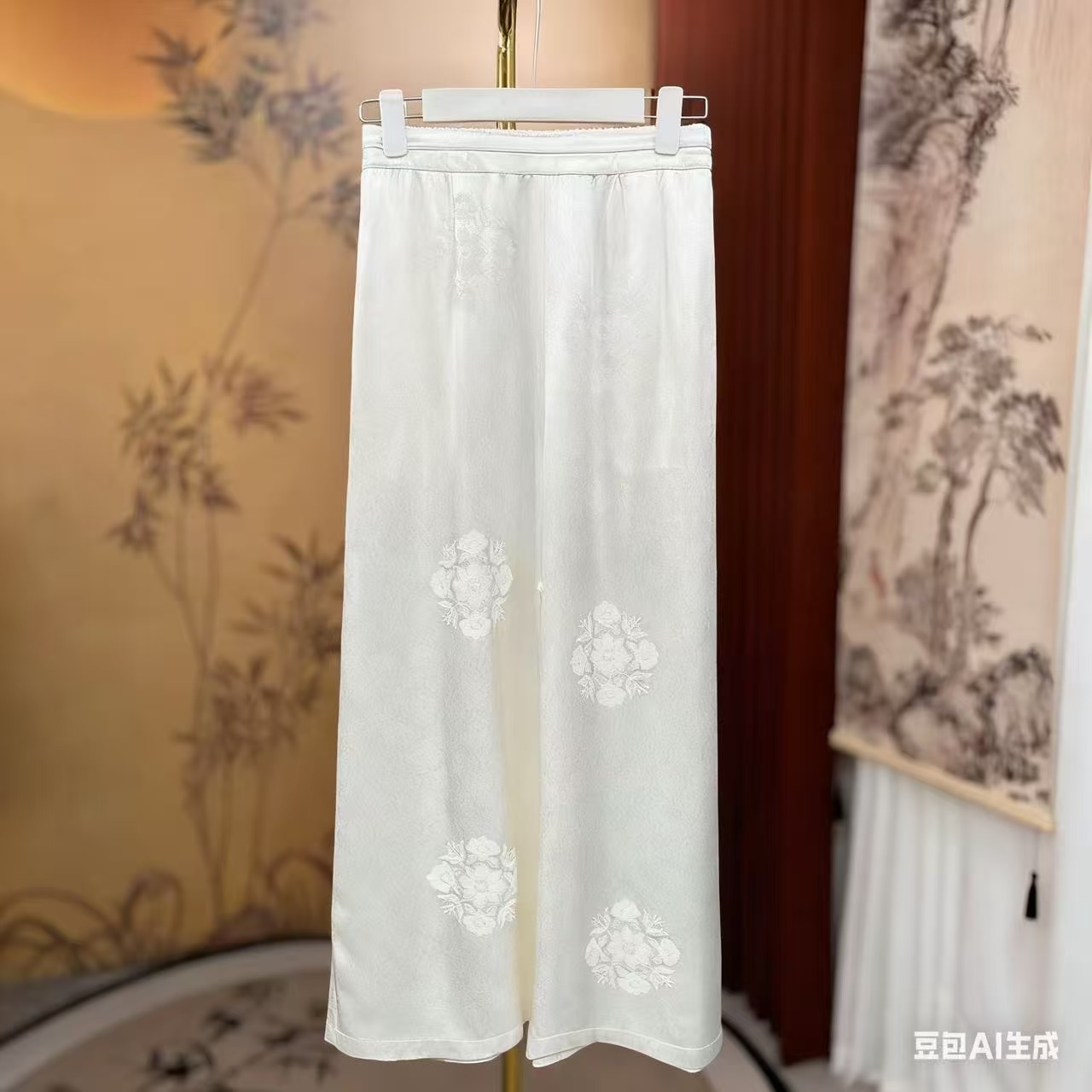 （漫笙韵）新中式桑蚕丝百搭直筒裤原创设计遮肉显瘦精品女装