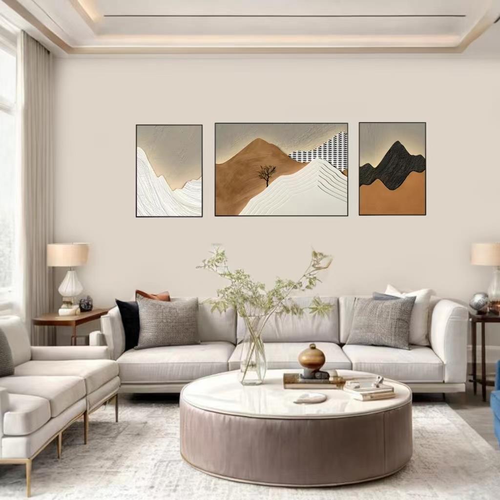 轻奢客厅装饰画三联画沙发背景墙中式画北欧壁画现代简约挂画