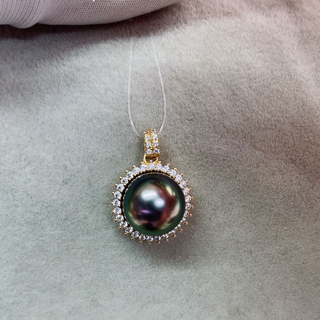 吊坠(不含链)银S925镶嵌海水珍珠9-10