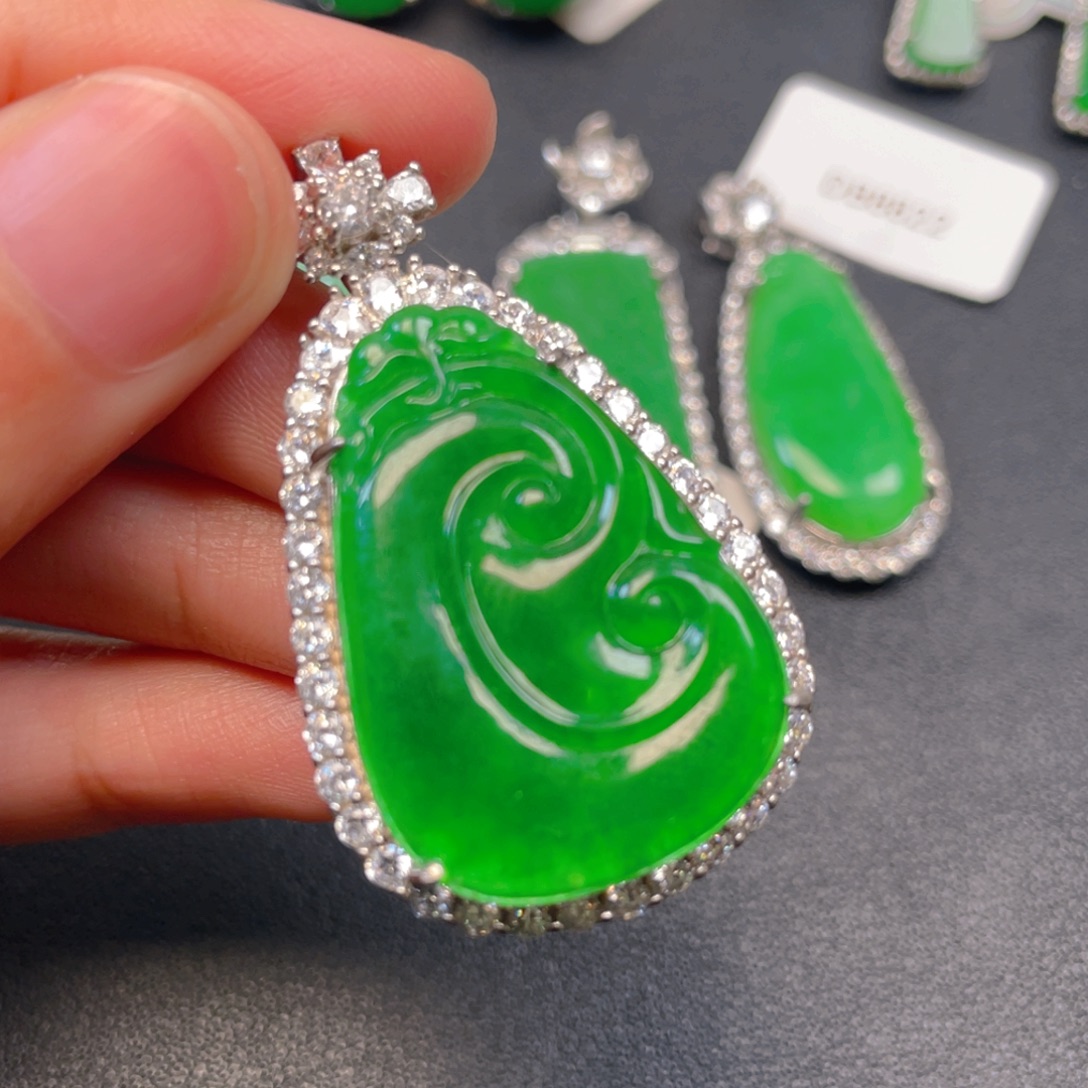 吊坠(不含链)银S925镶嵌翡翠