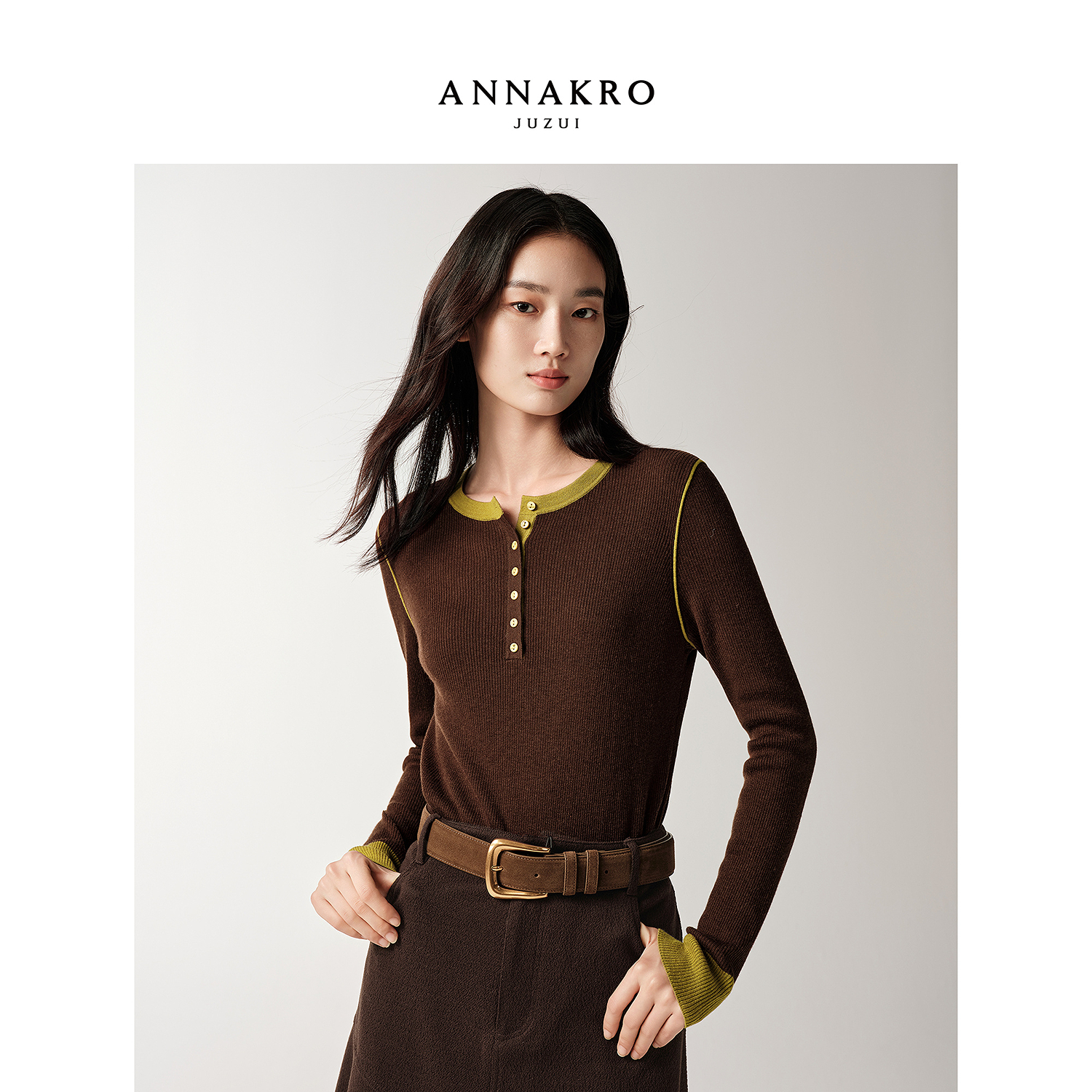 【羊羊专属】玖姿·安娜蔻KWFD31009毛衫女装2025冬新款舒适风