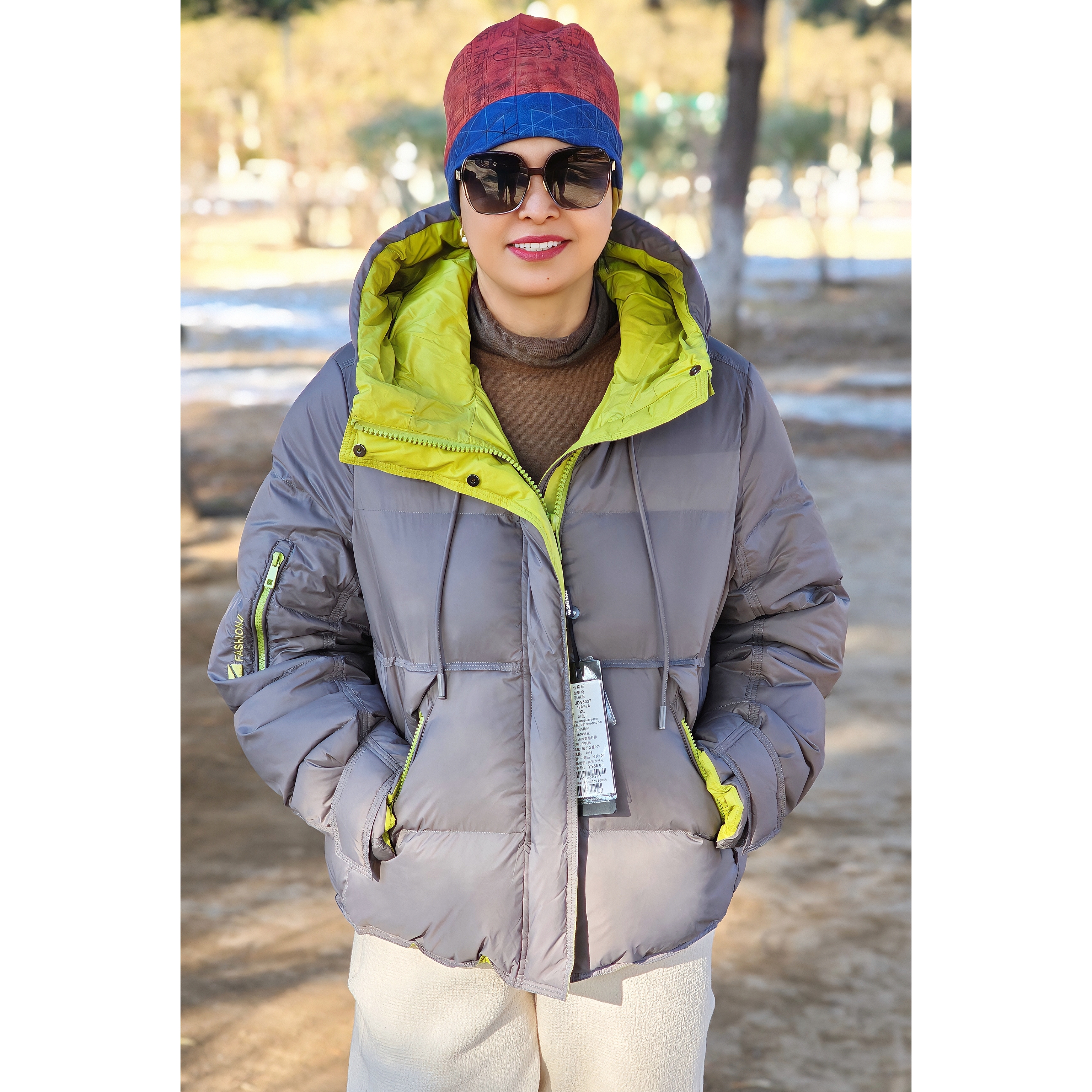 95037#90白鸭绒 秋冬短款撞色宽松羽绒服