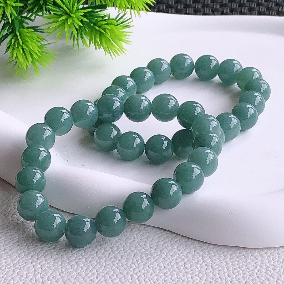 天然翡翠A货冰润蓝水蓝色圆珠手串手链卡9.8mm多样性发一玉石色好