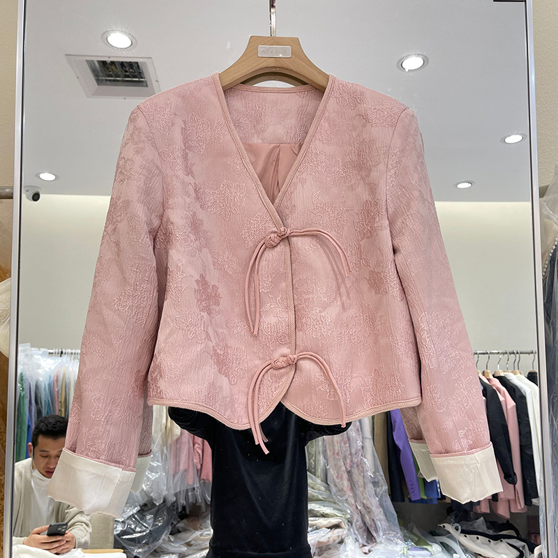 7993春秋新款大码复古新中式短外套女胖妹妹气质国风遮肚显瘦上衣