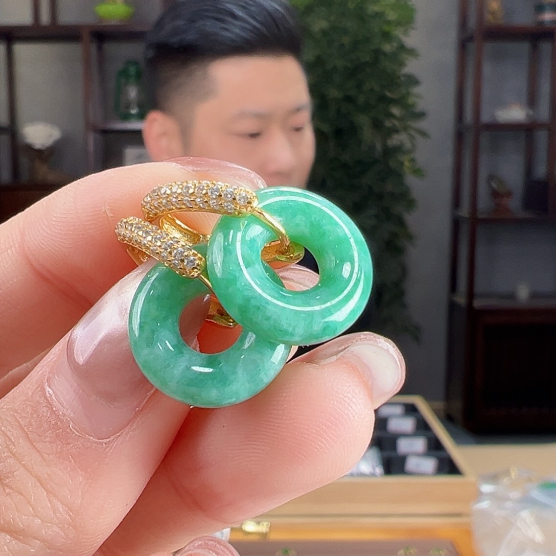 翡翠银S925镶嵌耳饰耳环36