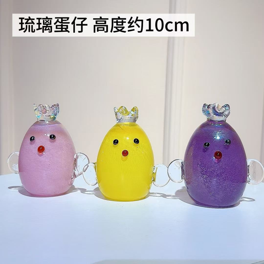 琉璃萌鸡蛋仔琉璃陶瓷创意网红手办摆件玻璃可爱
