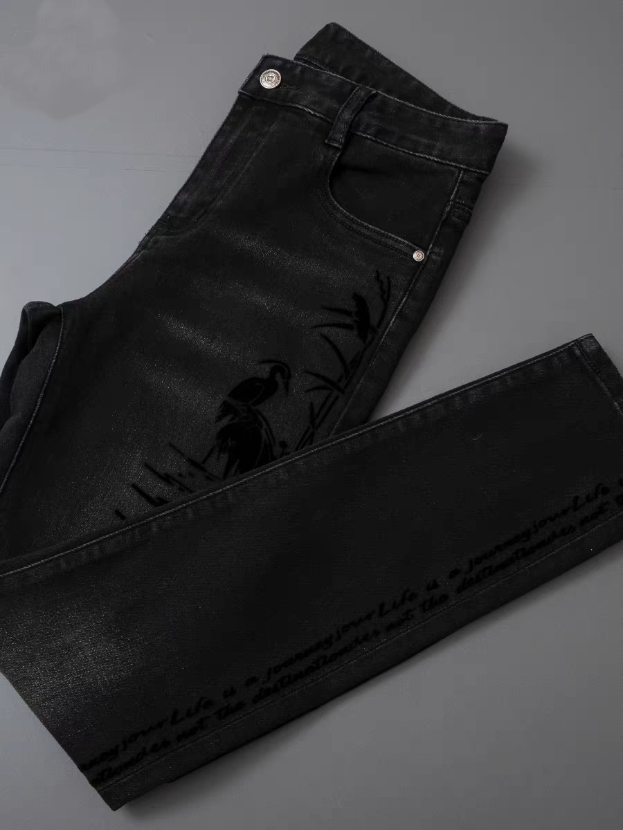 秋冬2025年大牛黑灰牛仔裤黑色加绒裤子植绒修身小脚弹力长裤男