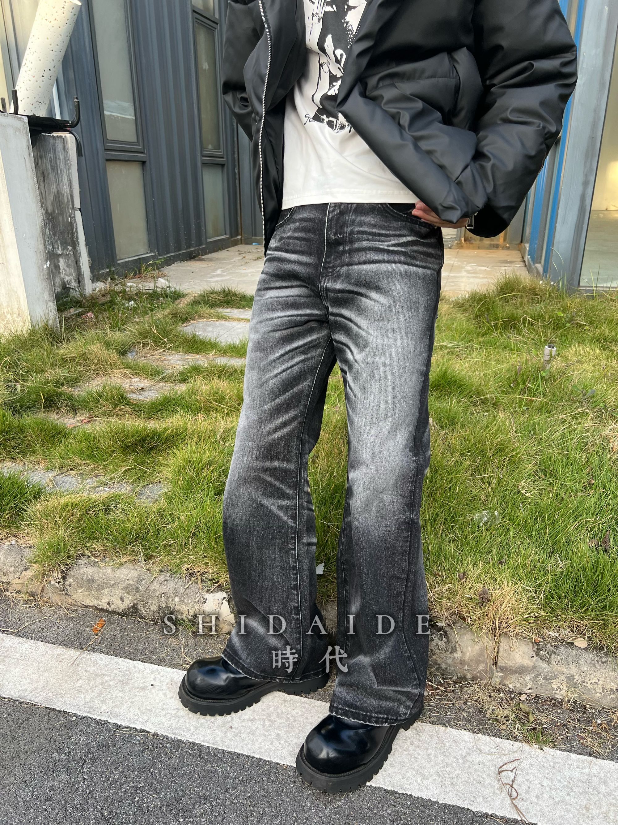 SDG-狂澜1号猫须蓝微喇牛仔裤【无性别穿搭】水洗美式修饰腿型设计