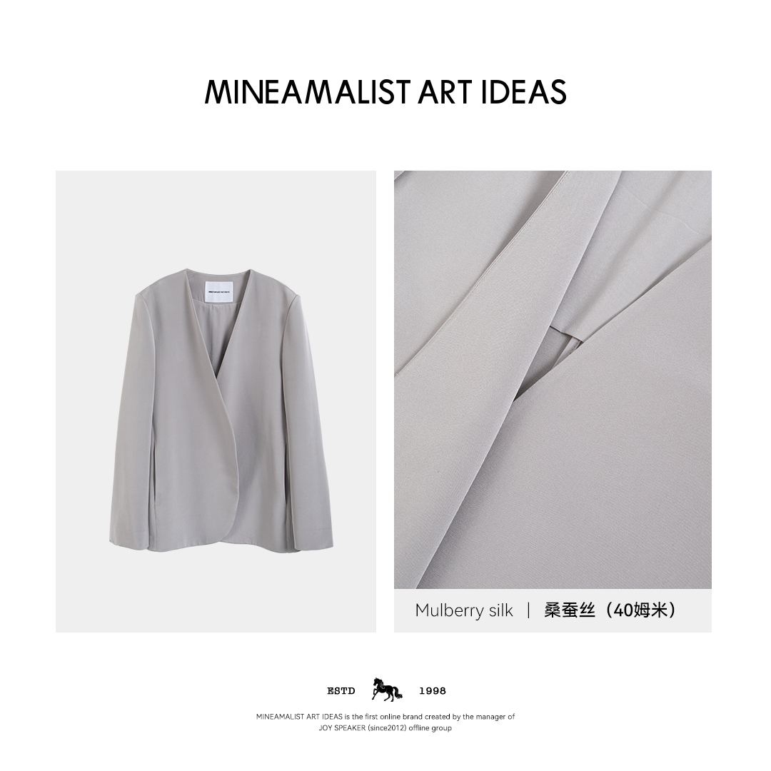 经典ROW风无领重磅40姆米桑蚕丝西服上衣3884M