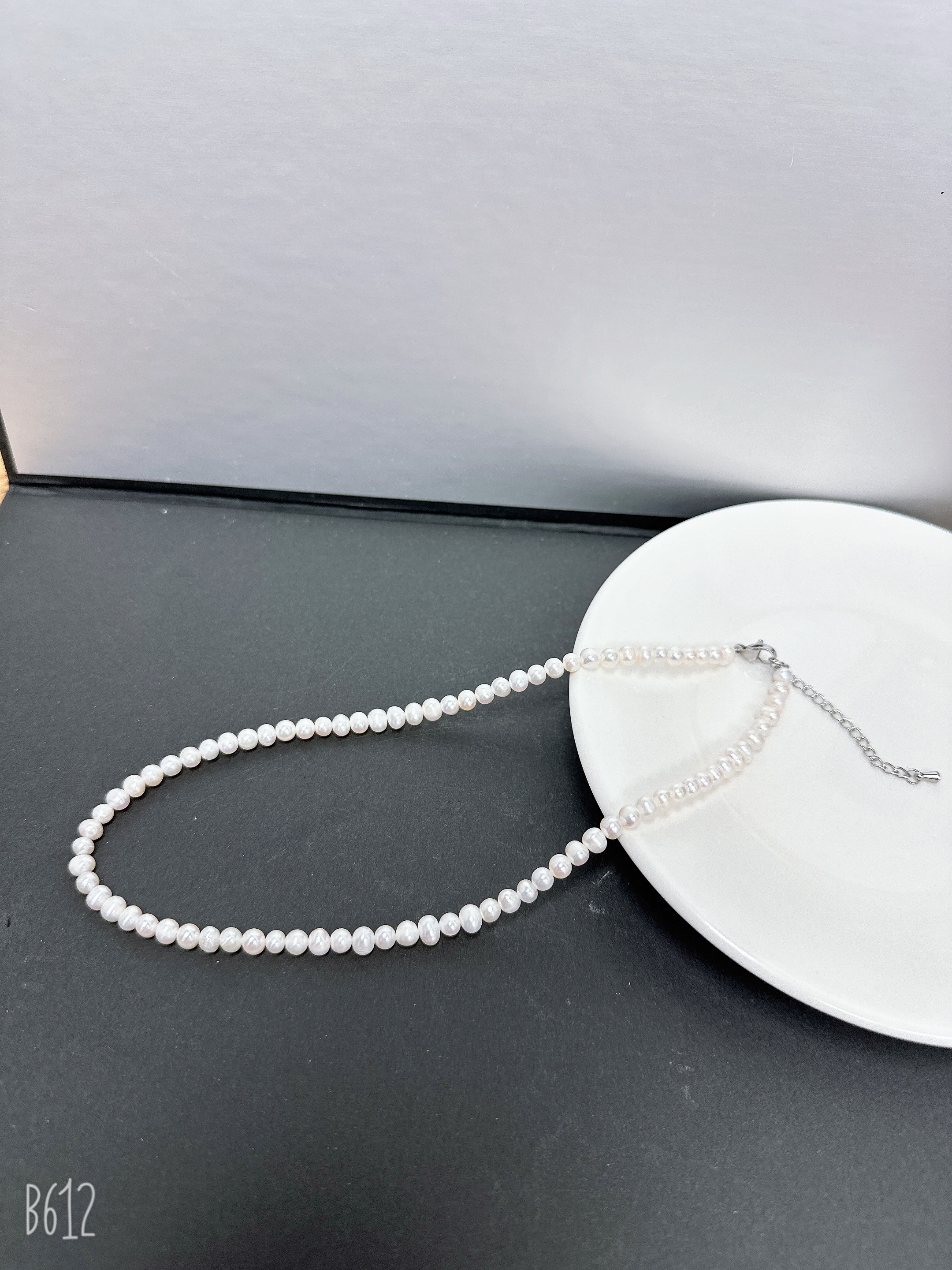 天然淡水珍珠X27#鸡蛋圆无核珍珠项链百搭5-6m