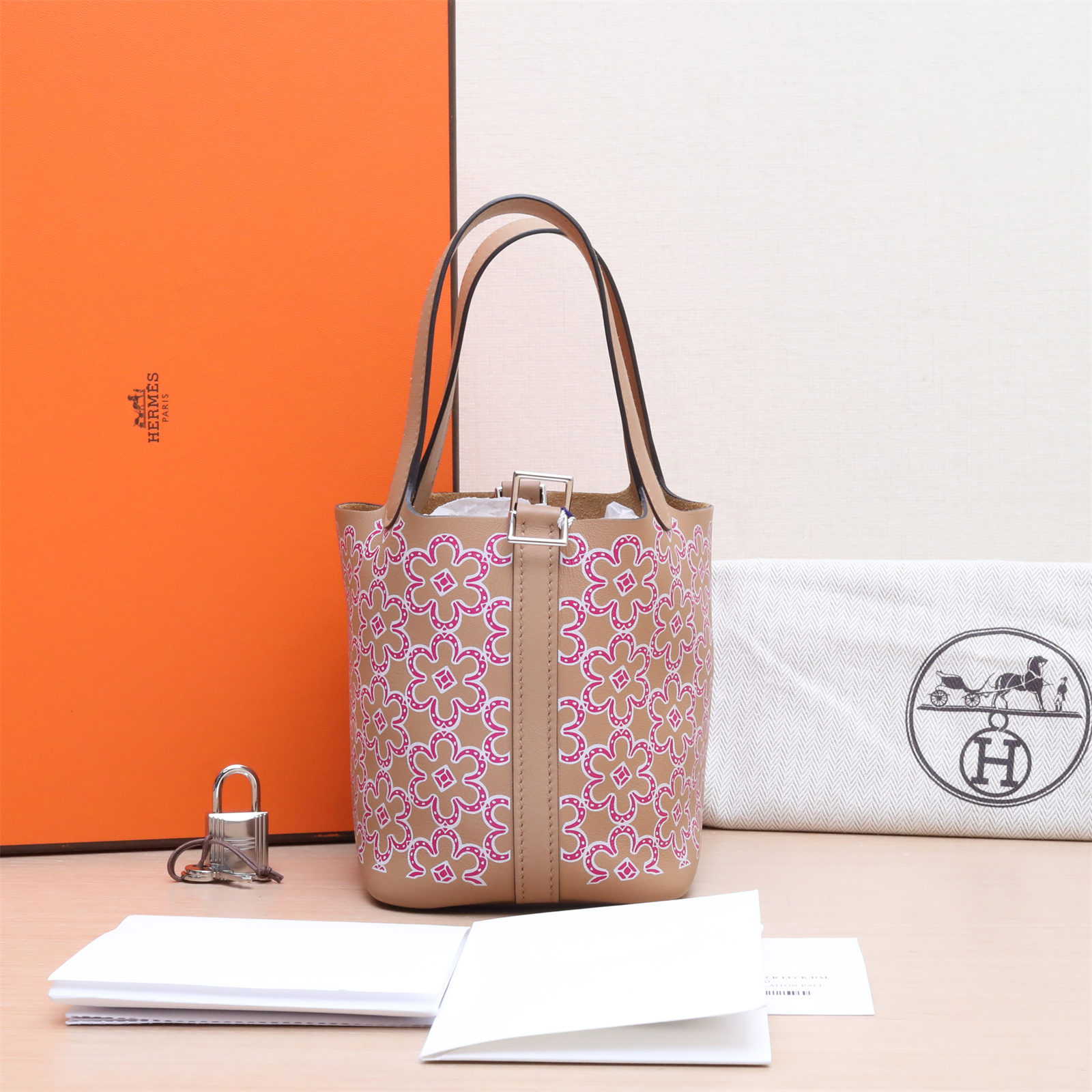 99新 Hermes/爱马仕 【念念活动】14 菜篮子 玛萨拉茶色 U刻 银扣包