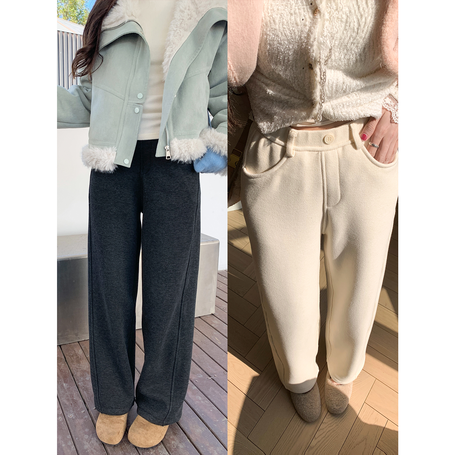 SHAOER【满分松驰】秋冬高腰休闲垂感显瘦加绒阔腿裤 S725X21429