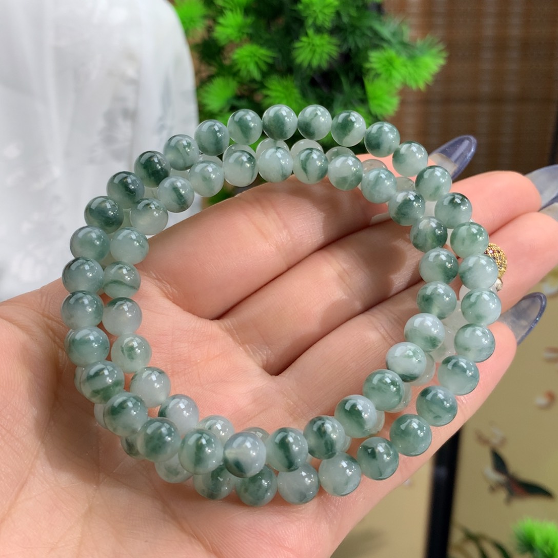 翡翠手链未镶嵌冰胶晴底飘花项链卡7m m