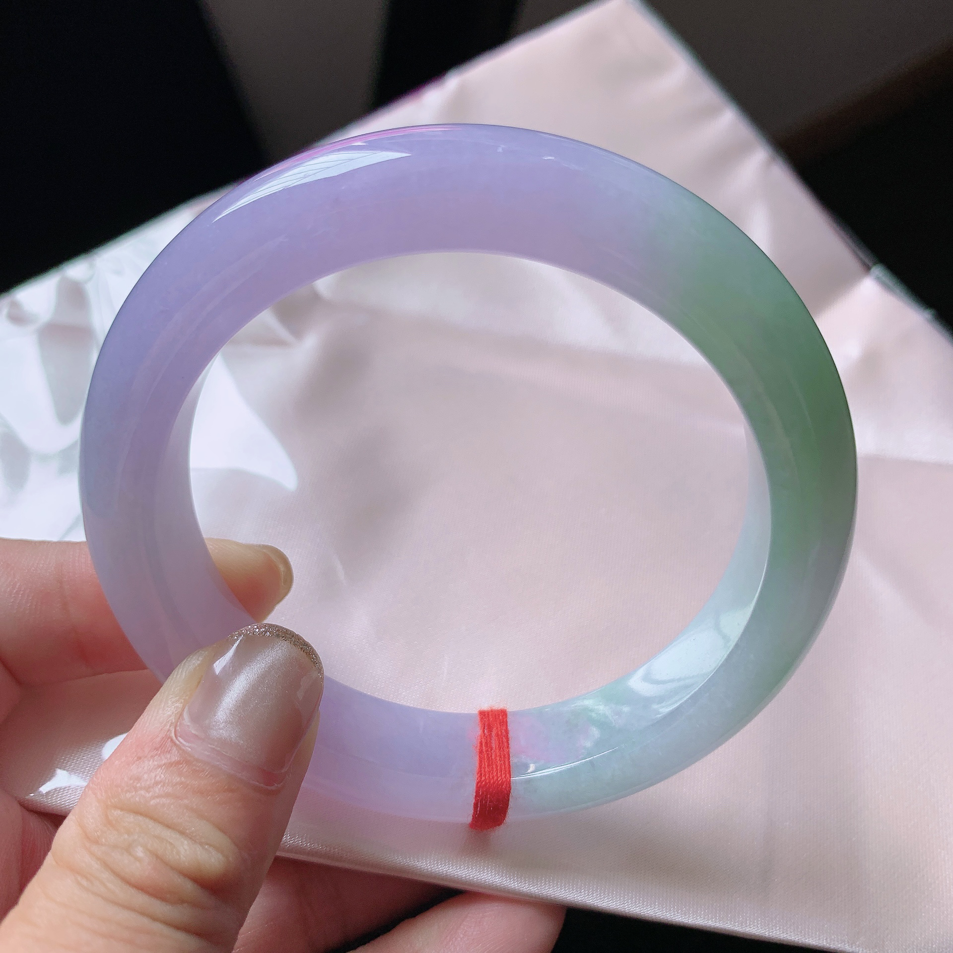 缅甸纯天然翡翠水润糯冰春彩冰紫罗兰59-60大圈口精美手镯