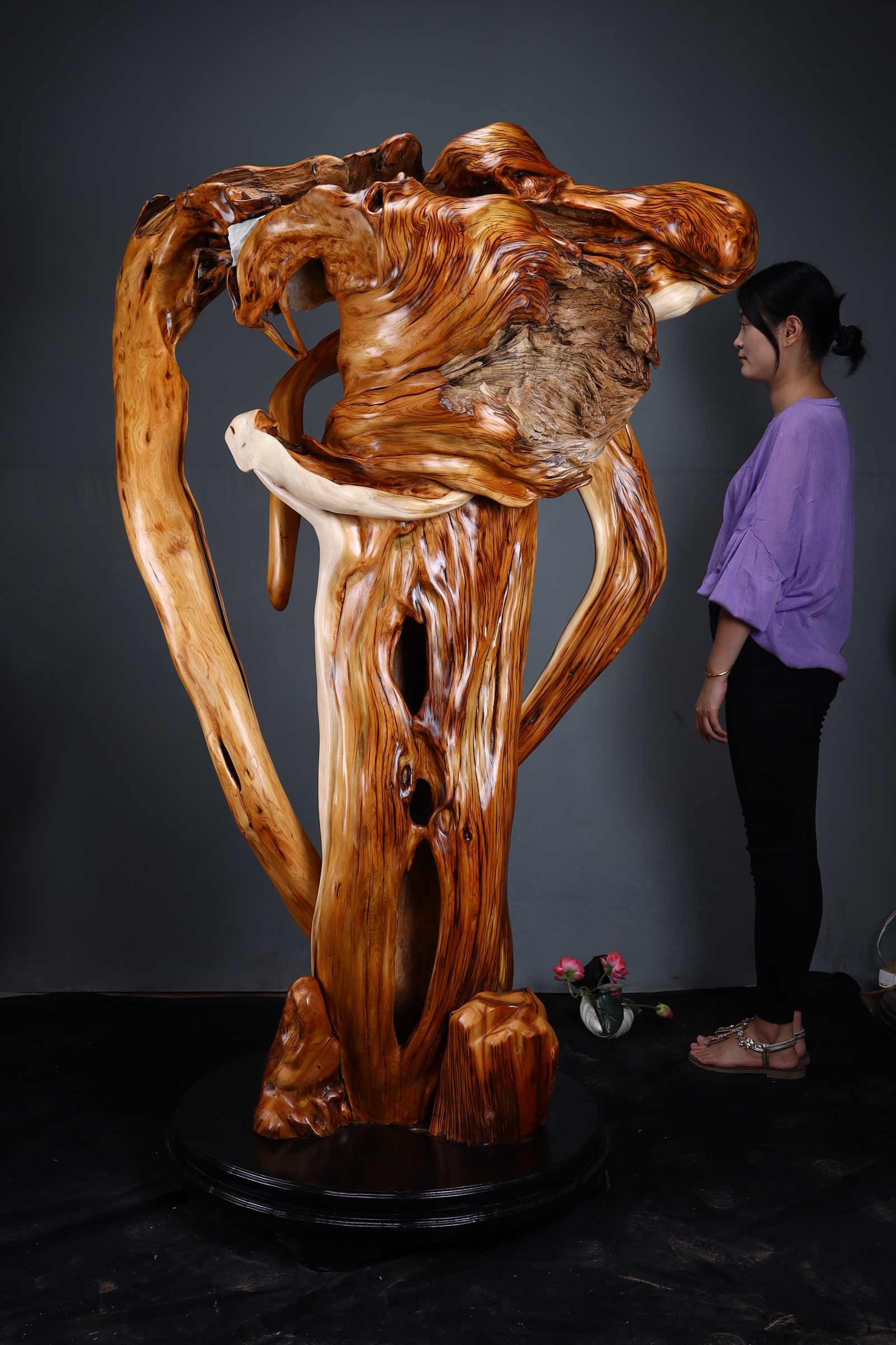 崖柏太行抱石摆件虎皮纹双色家居装饰工艺品大型大号中式摆设复古