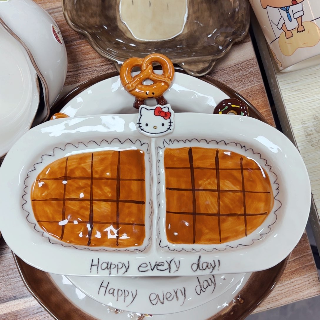 白瓷手工卡通猫两件套