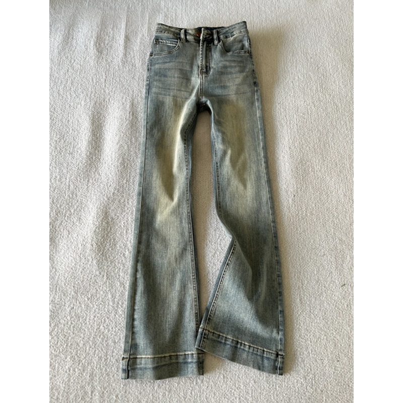 高个子加长美式复古微喇牛仔裤女高腰弹力修身百搭显瘦拖地喇叭裤