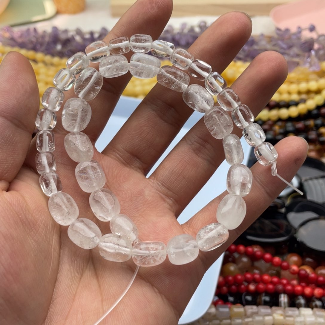 玛瑙/玉髓珠宝半成品未镶嵌一条装白水方糖混珠