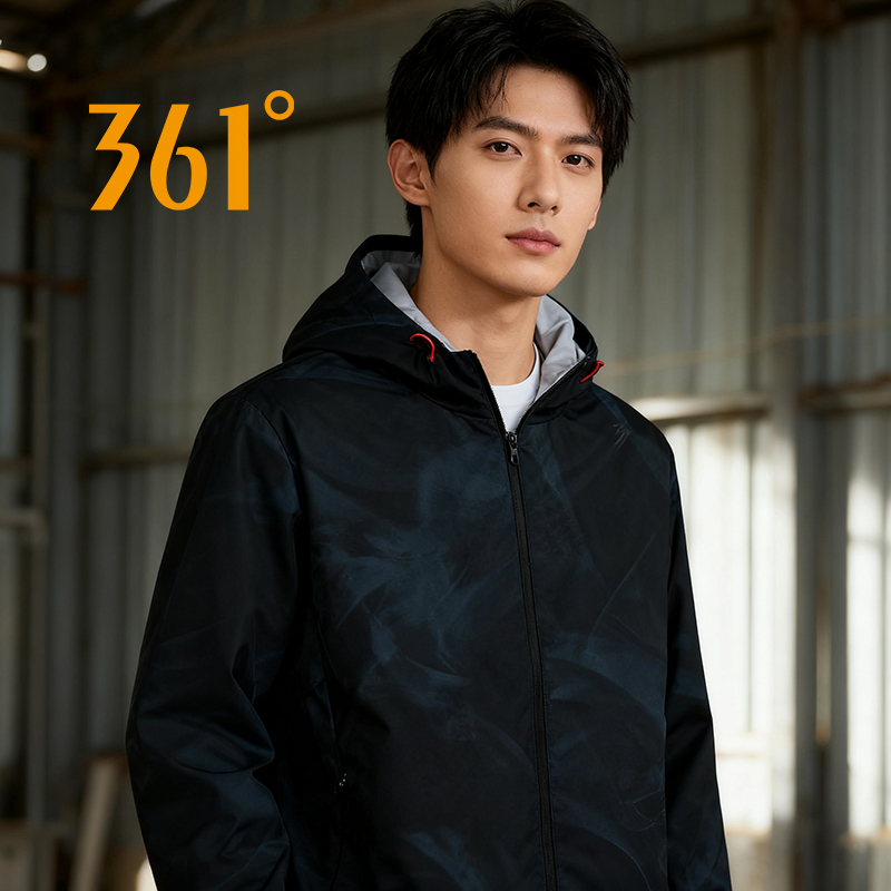 361°运动风衣防风休闲连帽男图案拉链跑步春季夏季透气户外时尚