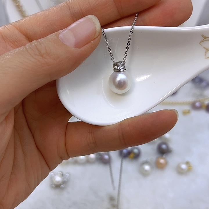 合金淡水珍珠白珠银色戴妃吊坠