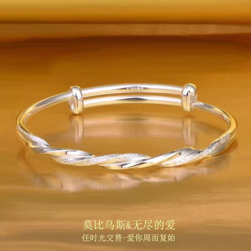 足银手镯 60号-爱意交织【推拉】足银手镯