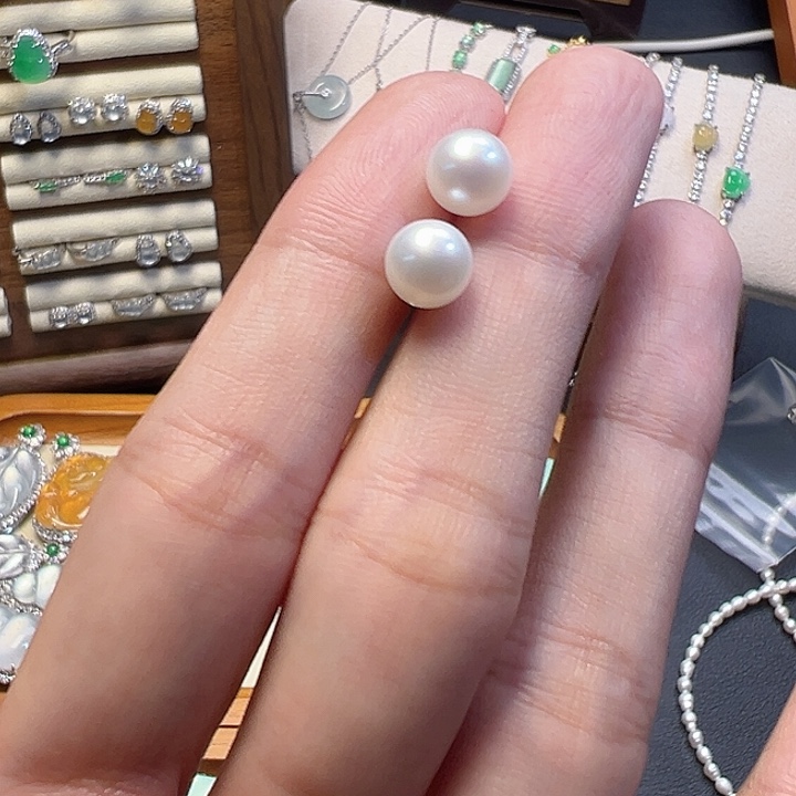 淡水珍珠银S925镶嵌耳饰耳饰