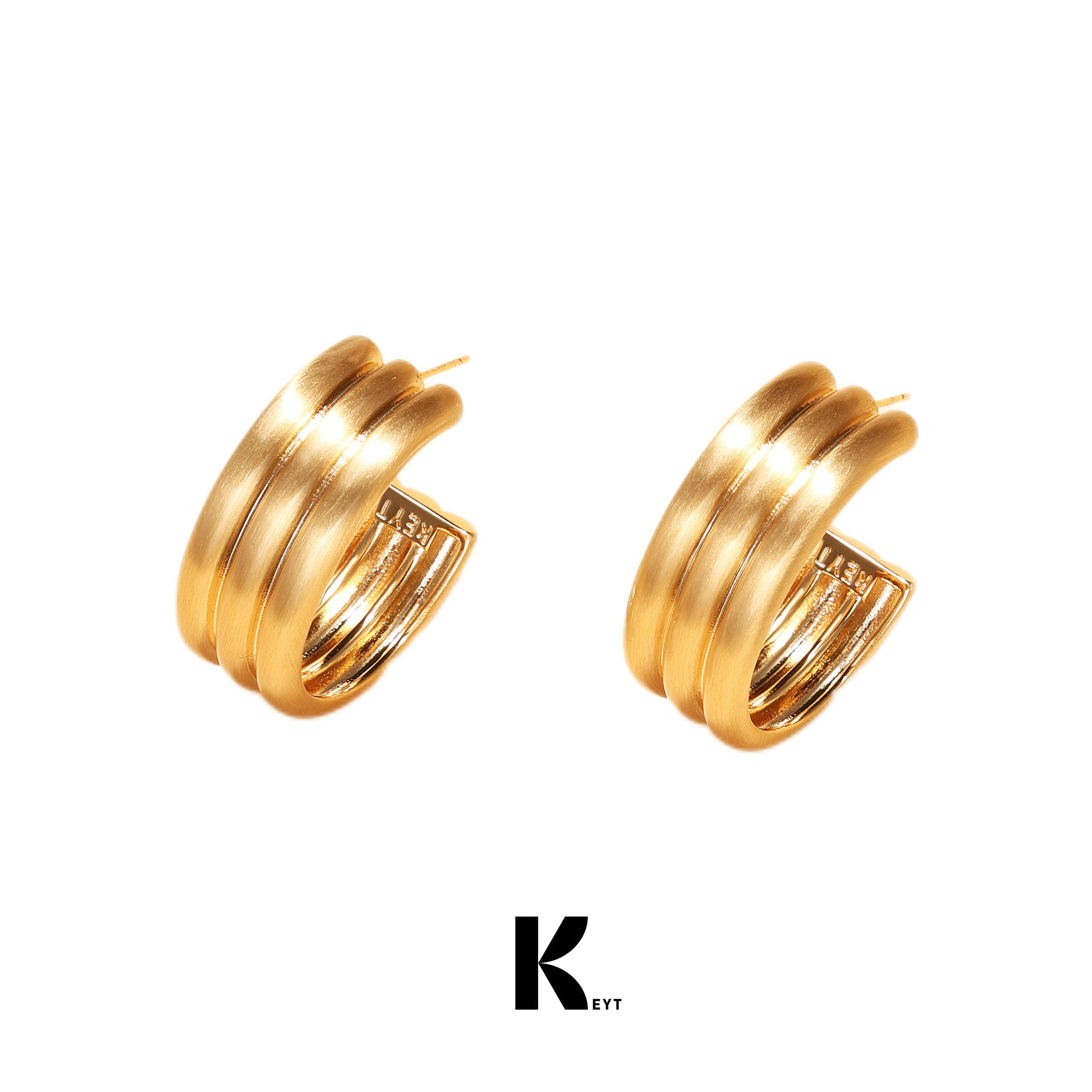 KEYT 铜合金耳饰 金色极简三层大耳圈A194