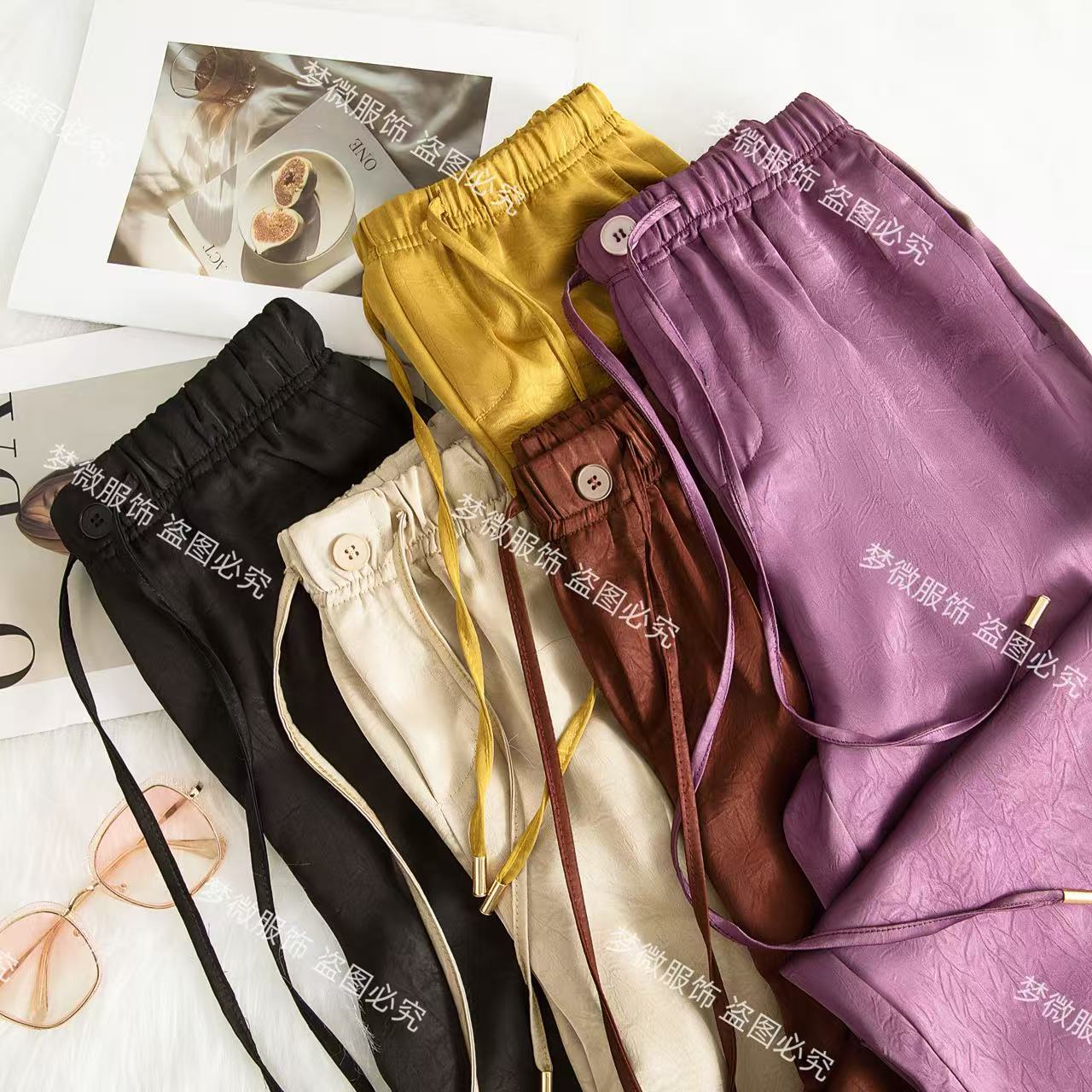 2025款新中式阔腿裤女夏季高腰垂感窄版直筒国风休闲裤