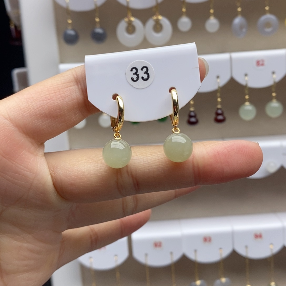 银S925镶嵌和田玉耳饰