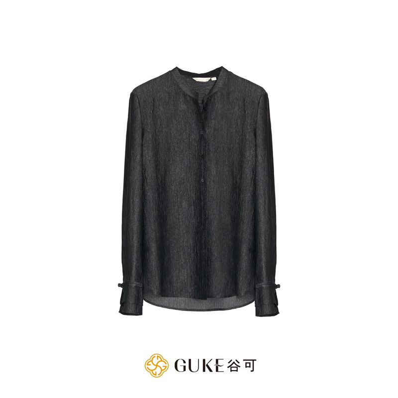 GKE/谷可C7506时尚衬衫女2025夏季高级感立领宽松新中式醋酸衬衣