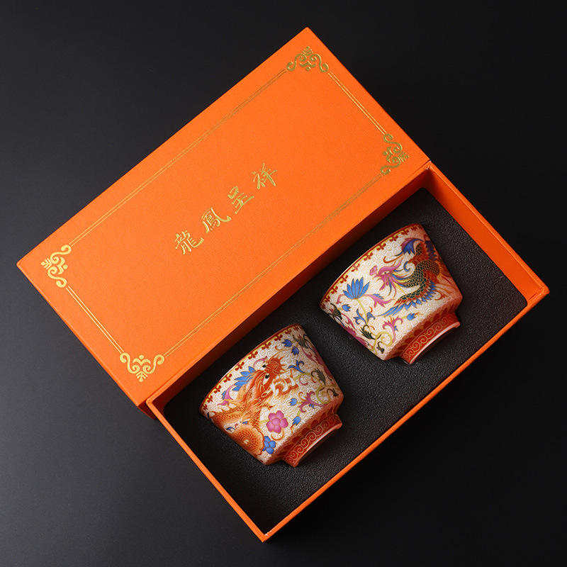 景德镇珐琅彩茶杯功夫茶盏龙凤主人杯情侣一对单杯敬茶杯