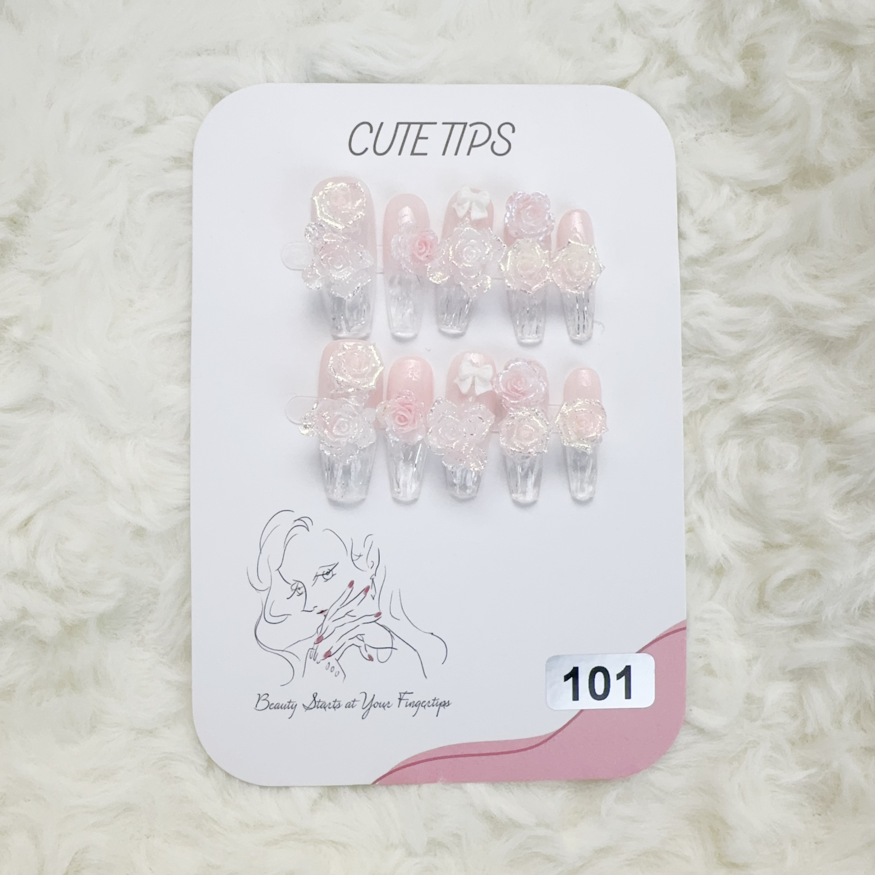 【s码】101号长款淡粉色系重工甲（买一赠一，赠品不参与退换）