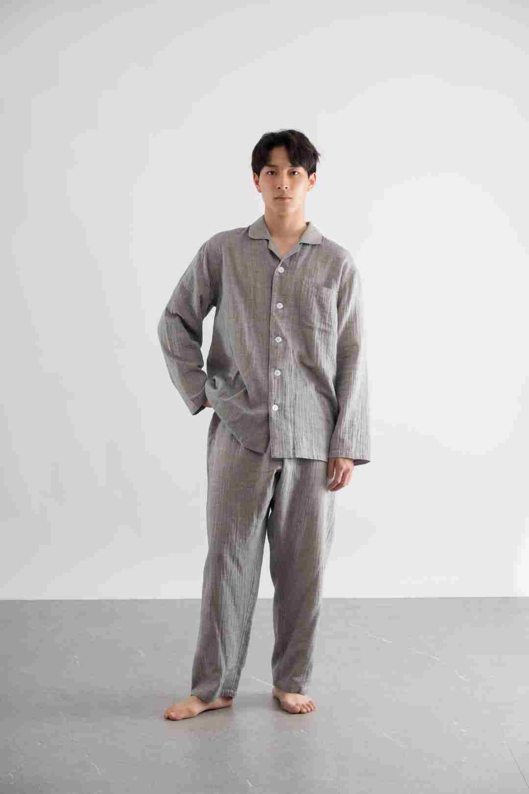男士长袖春秋秋冬季家居服套装男睡衣(烟雨灰）
