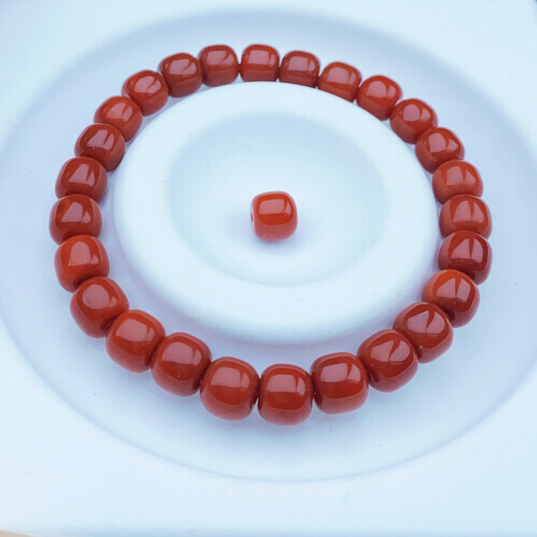 南红7mm+老型单珠川料瓦西柿子红 南红玛瑙一颗（多样性发一颗）