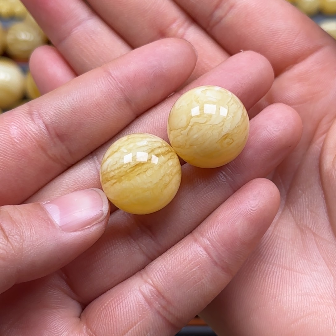 琥珀珠宝奇石未镶嵌?****?俄料虎皮纹圆珠19mm