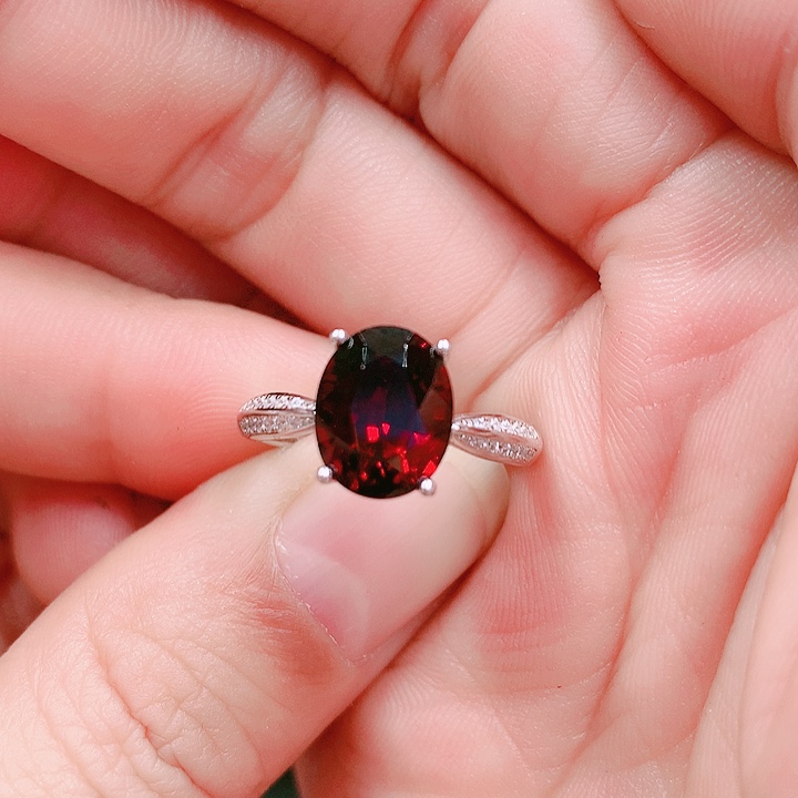 石榴石戒指银S925镶嵌梅*8✖️10